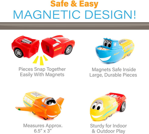 Mix or Match Vehicles Junior, 8 Pieces Magnetic Toy Play Set