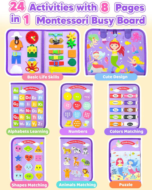 Walenty Busy Board Montessori Toys for Toddler Boy Girl Birthday Gifts, Busy Book Sensory Learning Toys for Toddlers