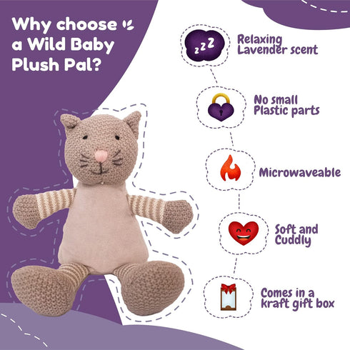 "Cat Stuffed Animals Warmie for Kids - 12 Inch Microwavable Plush Pal with Dried Lavender Aromatherapy"