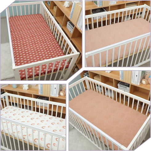 Mindsoft 4 Pack 52''x28'' 9in Muslin Crib Sheets Neutral Soft and Breathable Cotton Baby Sheets Thick for Girl Boy