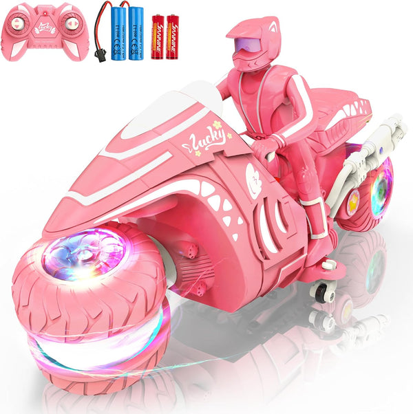 RC Motorcycle Toy with RGB Wheels Light, 360 Rotation High Speed Remote