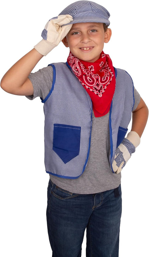 Set 3 Set Tigerdoe Kids Train Engineer Costume - PC -Train Conductor Hat, Vest, Red Bandana and Gloves -Childs