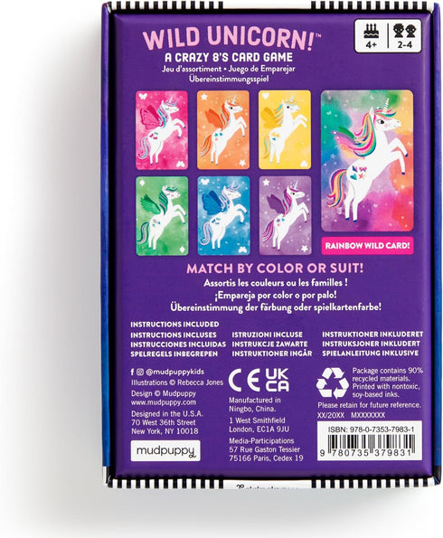 Mudpuppy Wild Unicorn! - Magical Unicorn Version of Classic Crazy 8’s Memory Game for Ages 4 and Up