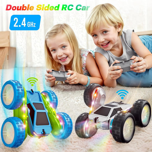 360 4WD 3+ Remote Control Car, Flips Rotating RC Stunt Car with USB-C Charge Modular Battery, RC Cars with LED Lights