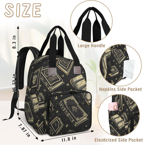 Shoblo Backpack Books Black Diaper Bag for Travel, Waterproof Diaper Bag with Insulated Bottle Pockets & USB Port