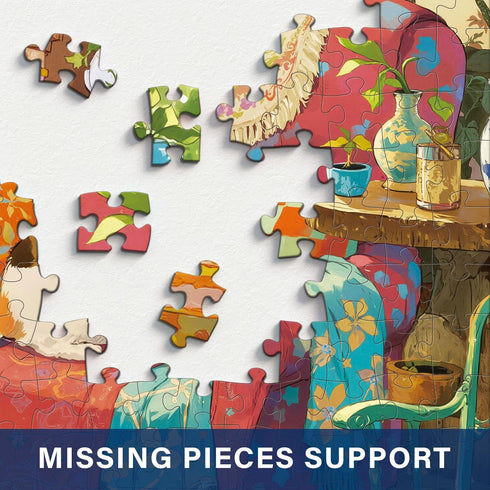 Cozy 1000 27.56 19.68 Inches, Room Jigsaw Puzzles Pieces for Adults -Challenging Cat Bookshelf Living Room Scene