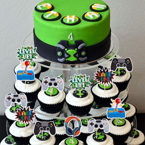 36 PCS Assembled Video Game Cupcake Toppers Game On Controllers for Kids Birthday Party Decorations