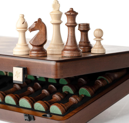 15" Set, 3" 2 Set A&A Magnetic Wooden Chess Handmade King Height Staunton Chess Pieces with Extra Queens, Folding