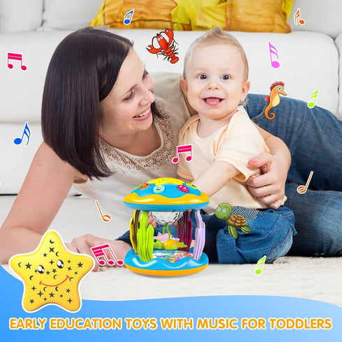 Baby Toys 6 to 12 Months, 4 in 1 Musical Rotating Projector, Light Up Infant Learning Toy for Toddlers