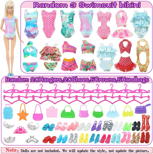 65 Pcs Doll Clothes and Accessories Set, 5 Fashion Dresses, 3 Wedding Gowns, 20 Shoes for 11.5 Inch Girl Dolls