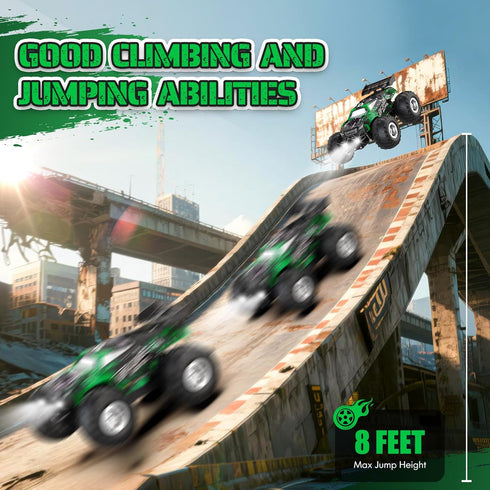 8-12, 1:20, 10KM/H, 2.4GHZ, 6+(Green) Remote Control Car, All-Terrain Remote Control Truck for Boys Headlight, Dual