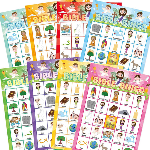 24 WorldBazaar Bible Bingo Game for Kids Players Spring Jesus Christian Bingo Game Cards Vacation Bible Sunday School