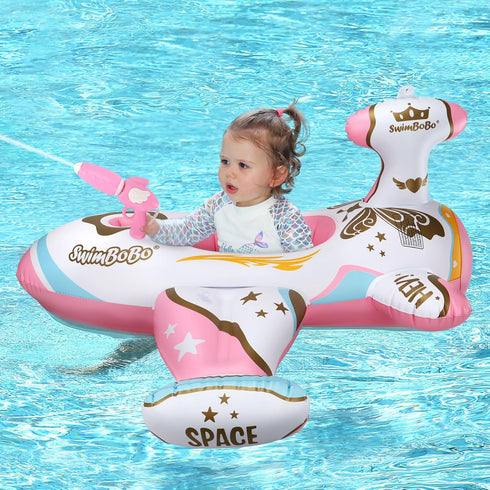 Swimbobo Toddler Pool Float with Seat Boat Inflatable Ride-on Airplane Pirates Sharks