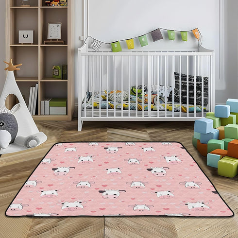 KUEJOP 50x50 inch Tummy Cute Pink Cow Pattern Prints Baby Play Mat for Floor, Playpen Mat,Thicken Soft Non-Slip Time