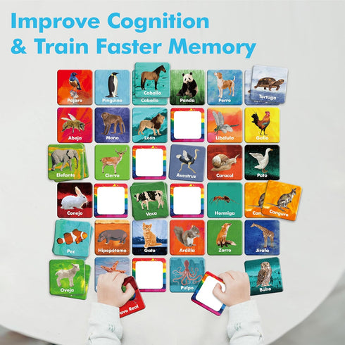 Hebayy 36 Pairs Animal Matching Game - 72PCS Spanish Flashcards, Educational Learning Toys for Preschool 4-6 Years