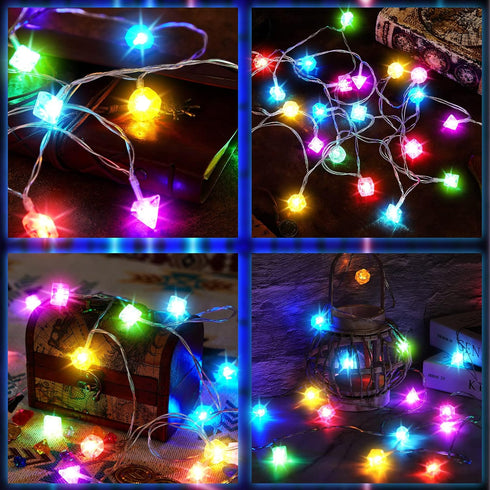 20 Wettarn ft Polyhedral Dice String Lights LED Dice Lights Strands Extendable Glow in the Dark Party Decorations