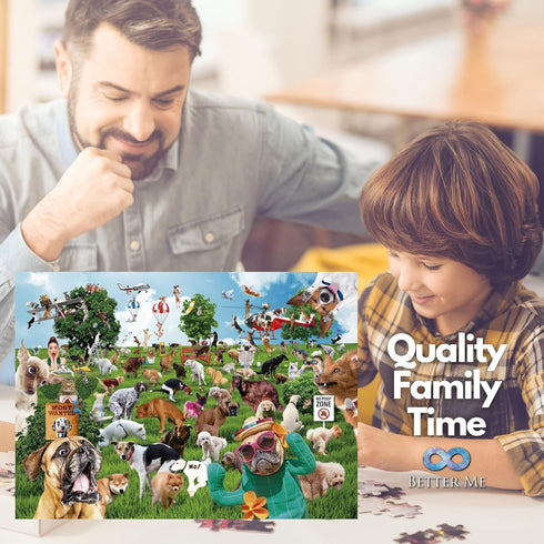 Pooping Puppies Park Party 1000 Piece Puzzle for Adults - Funny Dog Poop Gag Jigsaw Puzzles for Dog Lovers