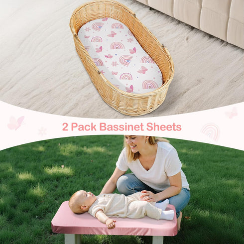 2 Pack Unicorn Castle Satin Bassinet Sheets Baby Soft for Baby Hair Skin Fitted Bedside Bassinet Sheets for Newborn