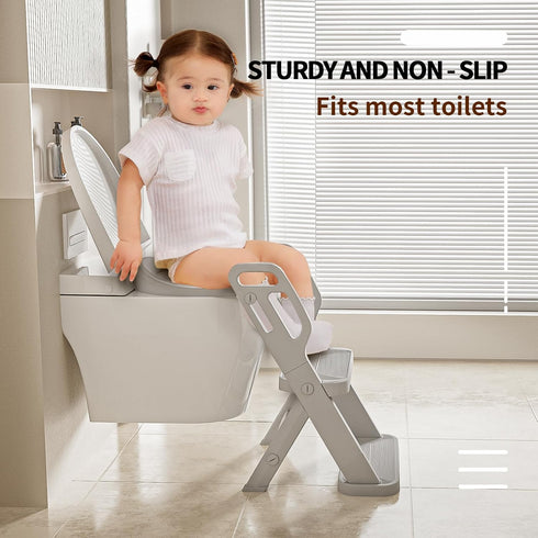CheerKid Toddler Potty Training Toilet Seat-Alongside Foldable Potty Train Chair Adapter, Potty Seats with Steps Ladder