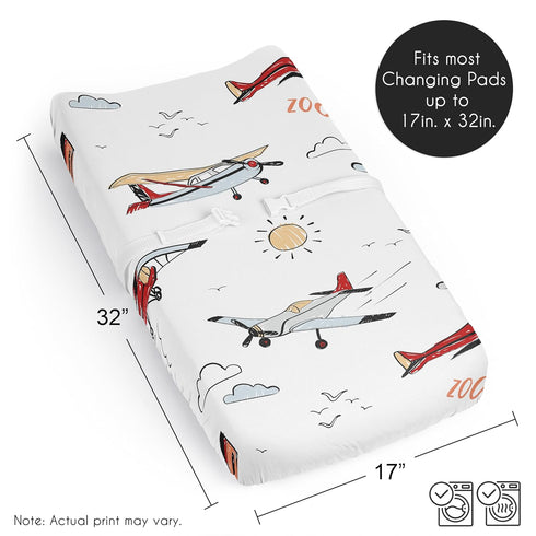 Sweet Jojo Designs Baby Changing Pad Cover Sheet (Vintage Airplane) for Boys, Infant/Newborn Diaper Change Table Mat