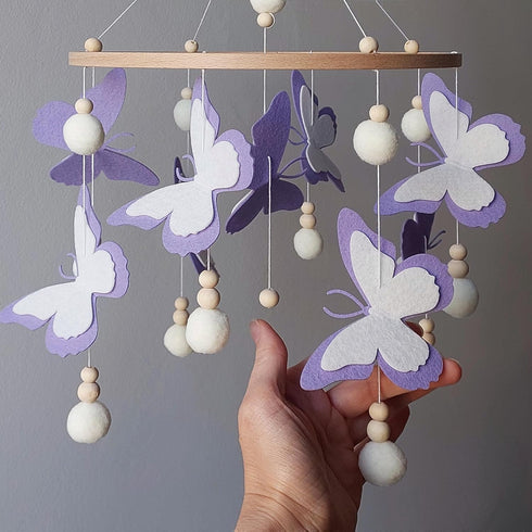 Handmade Purple Butterfly Crib Mobile for Baby Girls