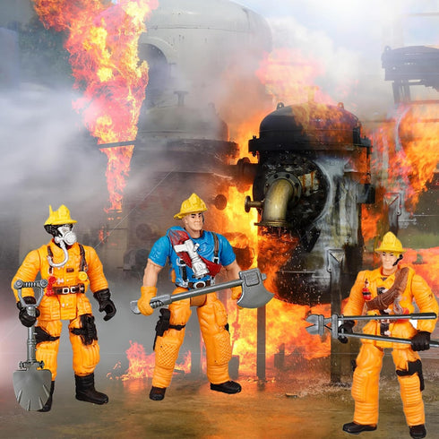 8 Playset Pieces Firefighter Action Figures Fireman Figurines Toys with Tools for Party Decoration People Figures