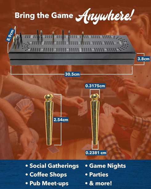 Set 3 2-3 WE Games Wooden Cribbage Board Game with Storage, Black Stained Continuous Track Card Game for Players