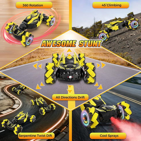 2.4GHz 4WD 6-12 360 Gesture Sensing RC Stunt Car, Remote Control Car Toys for Boys Years Old, Hand Controlled Remote