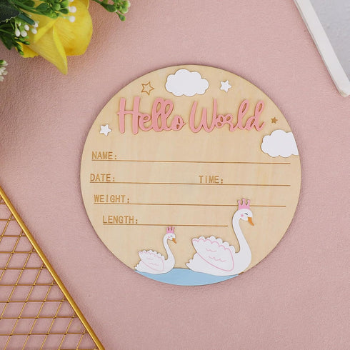 Lyreh 15cm/5.91in Birth Announcement Sign, Wooden Hello World Newborn Sign Welcome Baby Board Baby Name Plaque for Home