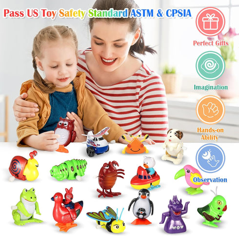 CIUGEO 32 Swimming PCS Assorted Wind-up Toys for Kids, Bulk Windup Animals Walking Jumping Flipping Clockwork Toys