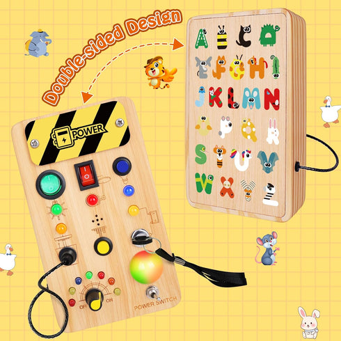 1-6 TINTECUSA Busy Board Montessori Toys for Toddler, Wooden Sensory Board Switch Toy with Color-Changing LED Light Up