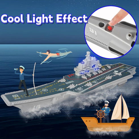 OTONOPI Aircraft Carrier Naval Ship Model Warship Battleship with Lights and Sounds Pull Back Toy Car Vehicle for Kids