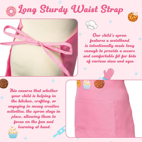 2Pcs Set, R HORSE Kid Apron And Chef Hat Adjustable Children Pink Baker Kitchen Apron, Dress up Role Play Chef Toy