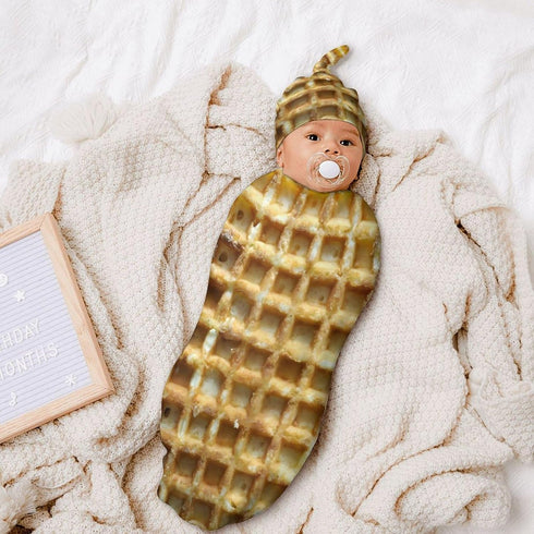 Qiohoey Wafels Funny Food Newborn Baby Swaddle Blanket with Beanie Hat Baby Receiving Blanket Soft Baby Sleep Sack Baby