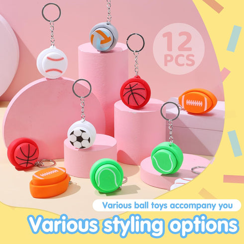 12 3D JOYIN Pcs Sports Balls Fidget Clicker Toys, Printed Sensory Toy Clicker Keychain Fidget Toys for Relief Stress