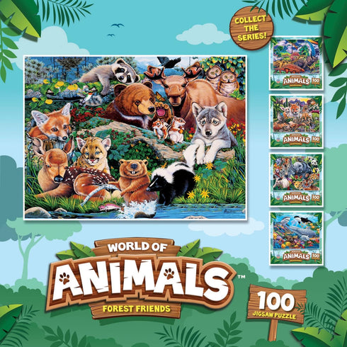 Masterpieces World of Animals - 100 Piece Jigsaw Puzzle for Kids, Forest Friends, 11.5"x15"