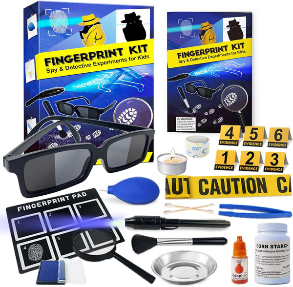 UNGLINGA Kids Spy Kit Detective Fingerprint Toys for Ages 4-10, Educational Fingerprint Kit with Spy Glasses