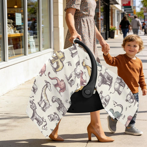 Dalzium Jungle Animals Elephant Lion Car Seat Cover Baby, Carseat Canopy Cover for Girl Boy, Breathable Baby Carrier