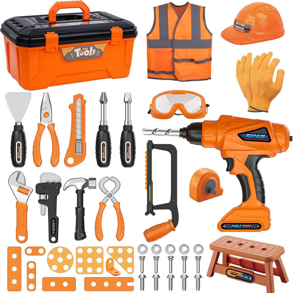 Kids Tool Set,MAGIC4U 50PCS Toddler Tool Set with Electronic Toy Drill,Tape Measure
