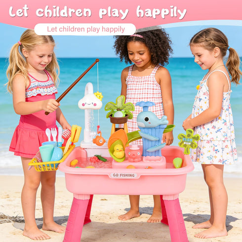 Mobelixy 3+ Upgraded Toddler Sand Water Table Toy with Electric Water Pump, Kids Sand Water with Faucet/Play Food