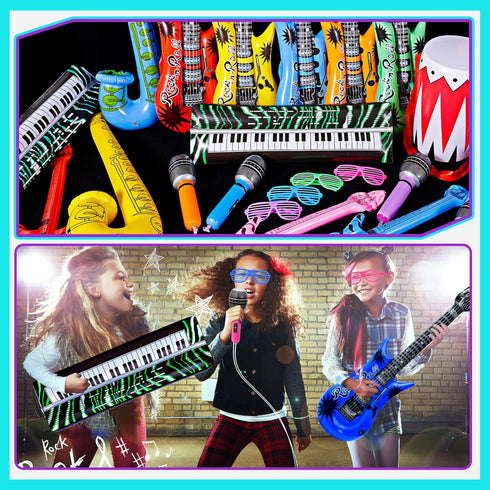 Set, 30 80s 90s Max Fun Inflatable Rock Star Toy PCS Party Decorations Inflatable Party Props Musical Instrument Blow