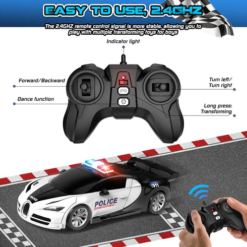 360 2.4GHZ, Remote Control Car, One-Click Becoming Robot Transforming Toys Car for Boys, Smooth Deformation, Demo Mode