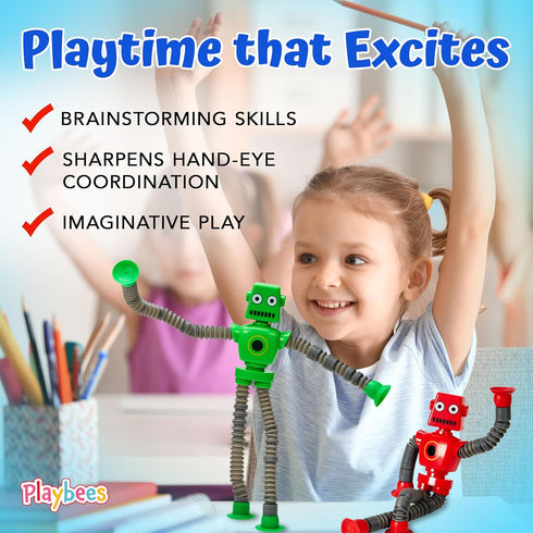 Telescopic Suction Cup Robot Toys 6-PACK, Shape Changing Educational Fidget Toys with Remote Control