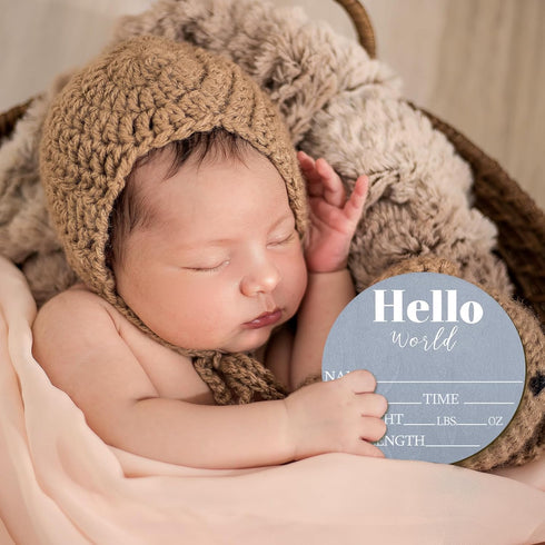 NQEUEPN 5.9 Inch 22404 Wooden Baby Announcement Sign, Hello World Newborn Sign Birth Announcement Signs Baby Name