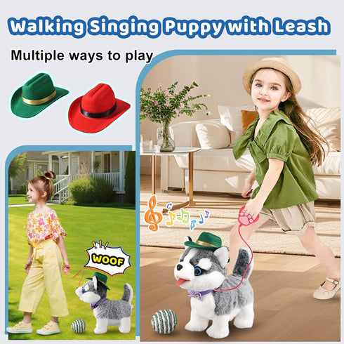 Ylpaprm Walking Husky Barking Dog Toy for Child Kid Licking Talking Puppy with Leash, Interactive Puppy that Barks Tail