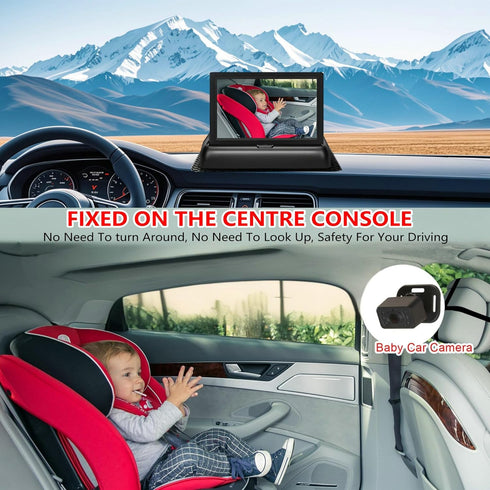 JUNHAOZ 720P 4.3 inch 360 150 KB45 Baby Car Camera for Backseat-HD Monitor with Night Vision, Rotation, Wide View