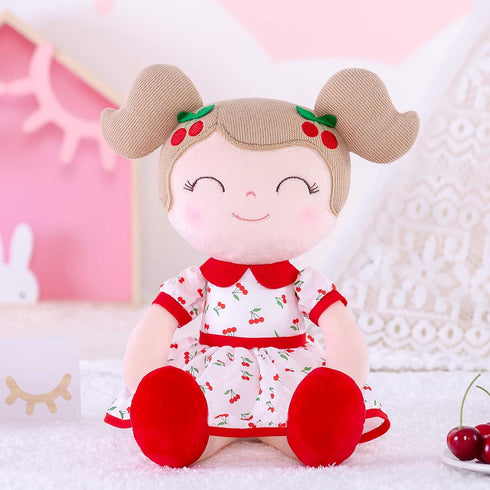 Gloveleya Baby Doll Girl Gifts, Plush Toys Soft Dolls, Cherry Girl Red 14 Inches with Gift Box
