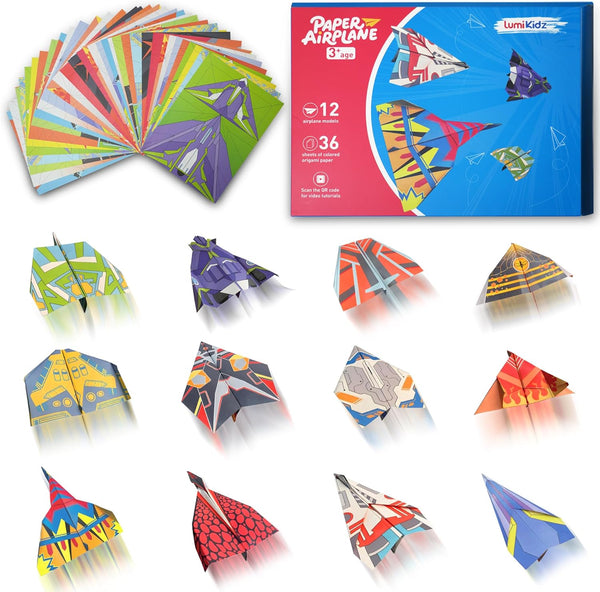 Paper Airplane Origami Kit for Kids Ages 8-12, 12 Paper Airplane Designs