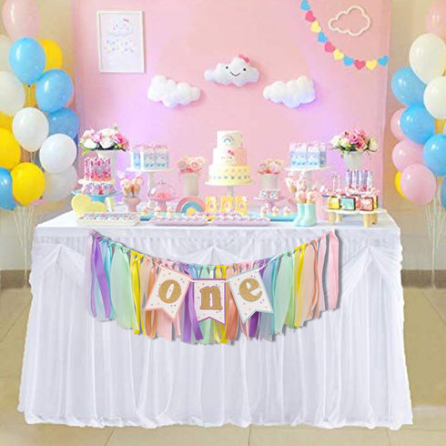 1st Pastel Rainbow High Chair Banner - Sweet One Highchair Banner Birthday, Pastel Rainbow Ribbon Garland, First