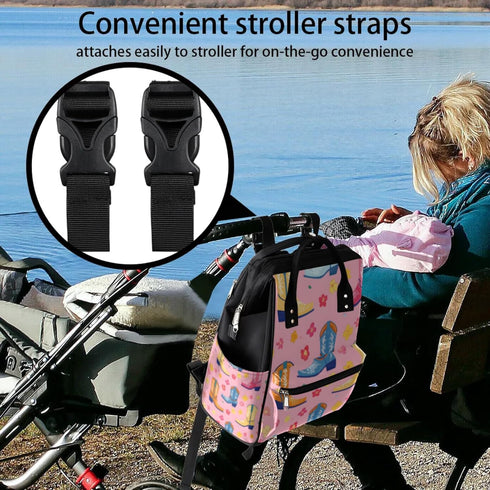 Hsnar Backpack Cartoon Flower Boots Waterproof Diaper Bag Large Capacity Baby Bag with Stroller Straps, Multi-Pocket